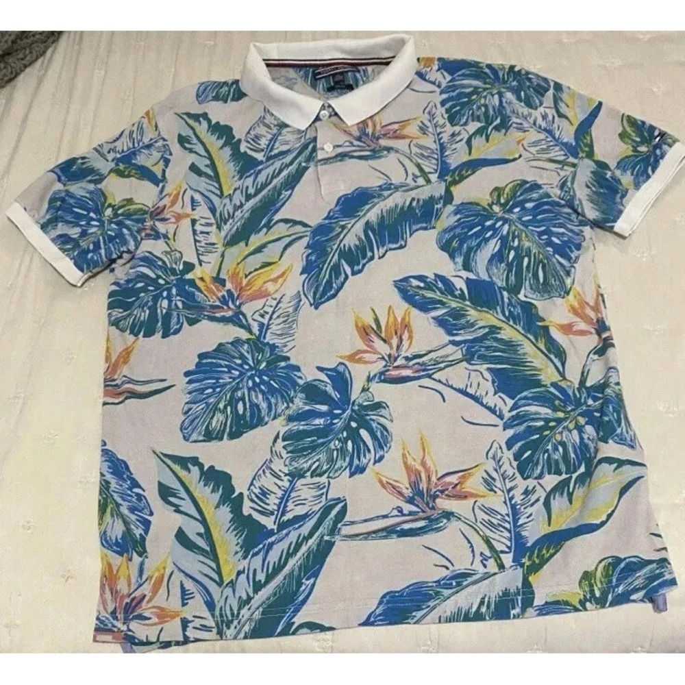 Tommy Hilfiger Mens Resort‎ Hawaiian Short Sleeve Slim Fit Polo Shirt Beach XXL